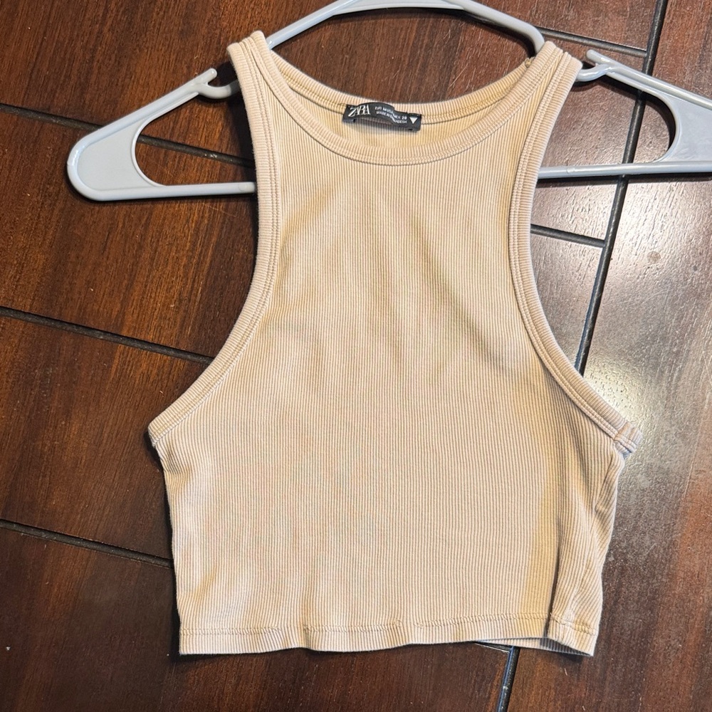 Zara Light Tan Ribbed Tank Top